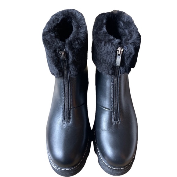 LA CANADIENNE Abba Shearling Lined Waterproof Boots Black Leather Front Zip - Picture 4 of 9